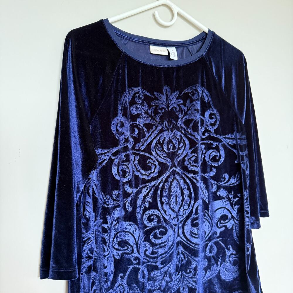 Chico's Women Whimsigoth Top Medium Velvet Burnout Sapphire Paisley Grunge Fairy - Picture 3 of 5